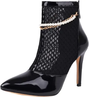 CsgrFagr Ladies Fashion Solid Color Leather Mesh Splice Pointed Cool Boots Back Zipper Thin Sandals for Womens Size 11 (Black, 8)