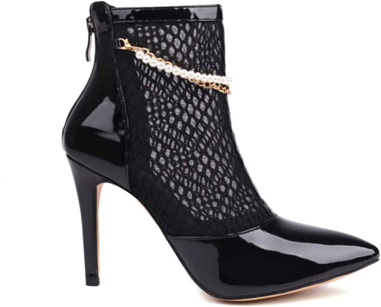 CsgrFagr Ladies Fashion Solid Color Leather Mesh Splice Pointed Cool Boots Back Zipper Thin Sandals for Womens Size 11 (Black, 8)