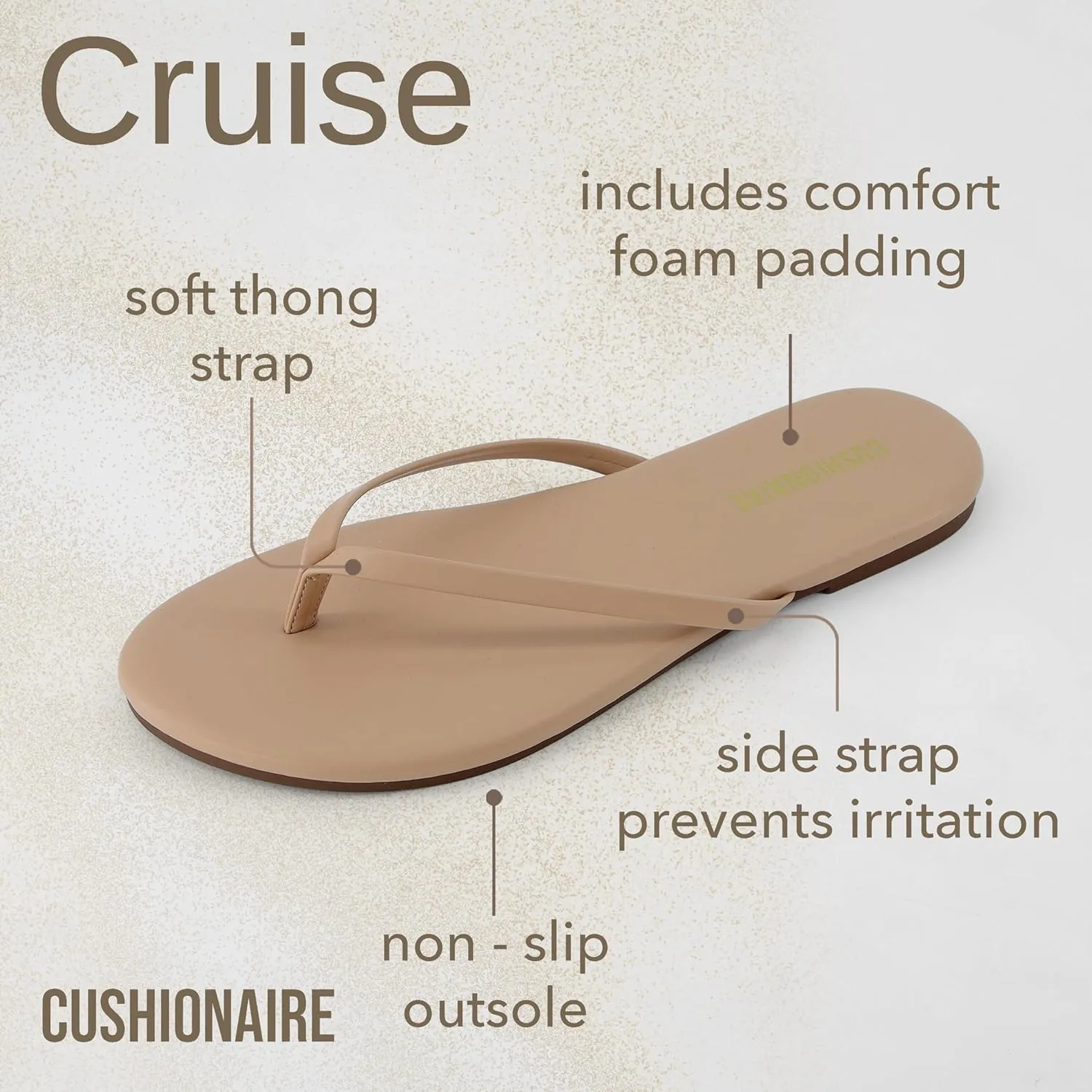 CUSHIONAIRE Cruise Women’s Minimalist Flip Flops – Ultra-Lightweight Summer Sandals with Non-Slip Sole