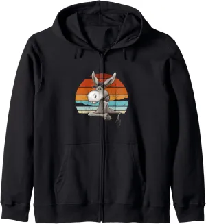 Cute Mule Retro Style Sunset Casual Funky Donkey Zip Hoodie