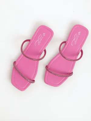 Dainty Diamante Tube Two Strap Mule Sandal - Fuchsia