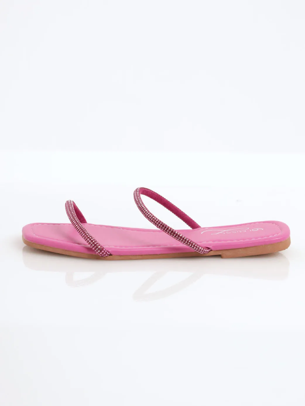 Dainty Diamante Tube Two Strap Mule Sandal - Fuchsia