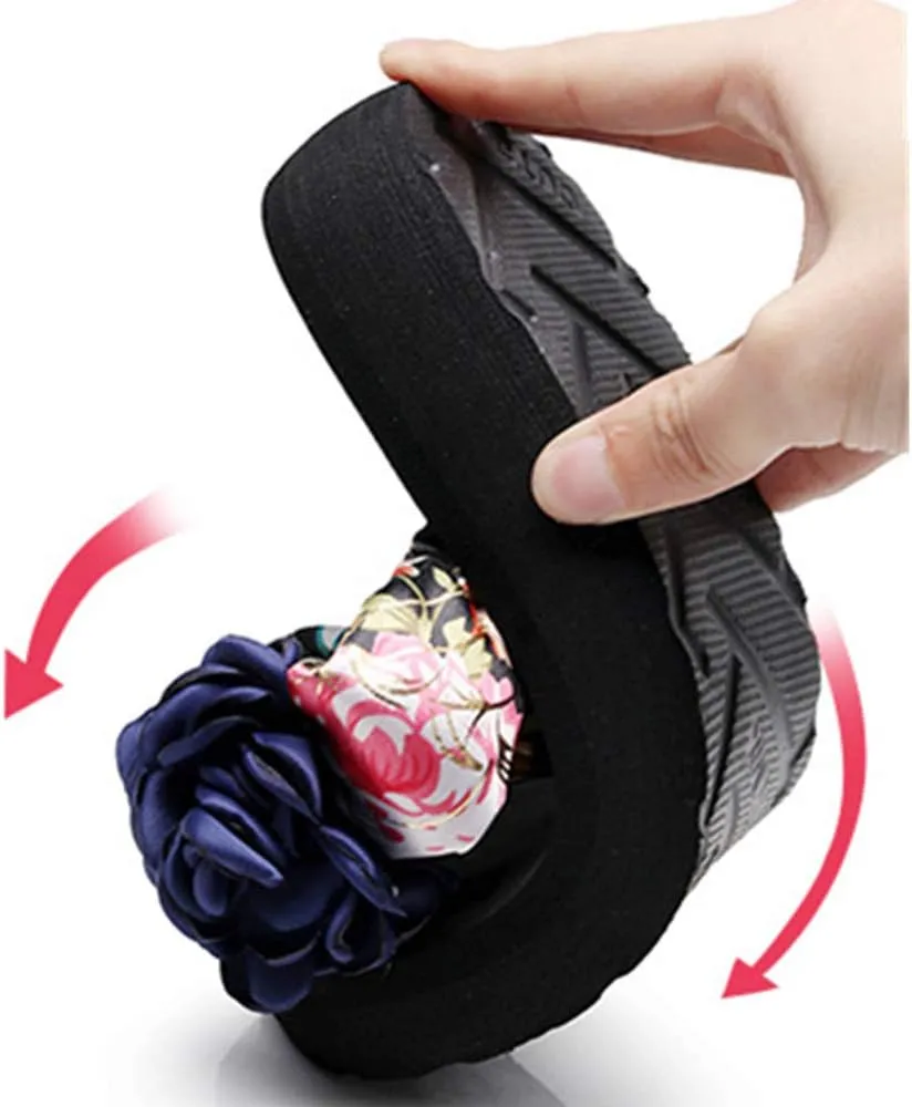 Dayiss Women's Flower Pearls Fashion High Heel Platform Wedge Thong Flip-Flops Beach Sandals Slipper Summer