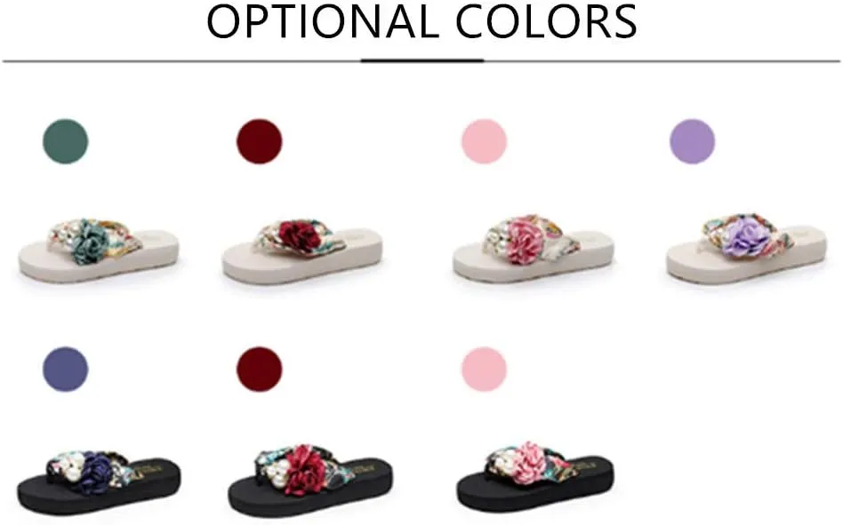 Dayiss Women's Flower Pearls Fashion High Heel Platform Wedge Thong Flip-Flops Beach Sandals Slipper Summer