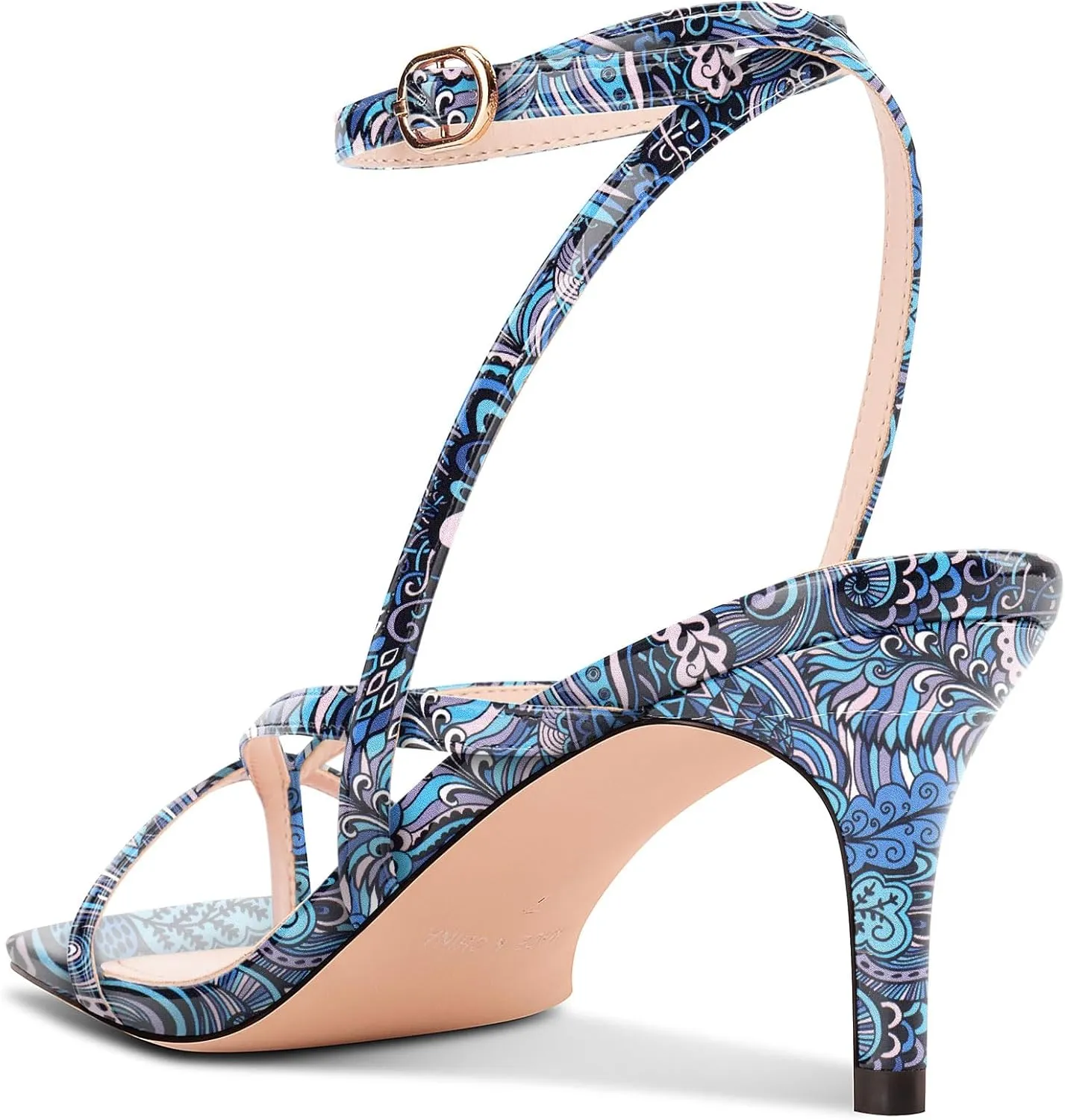 DearOnly Womens Square Toe Thong Strappy Kitten Heels Ankle Strap Party Dress Shoes Mid Heel Sandals 2.6 Inches Heels