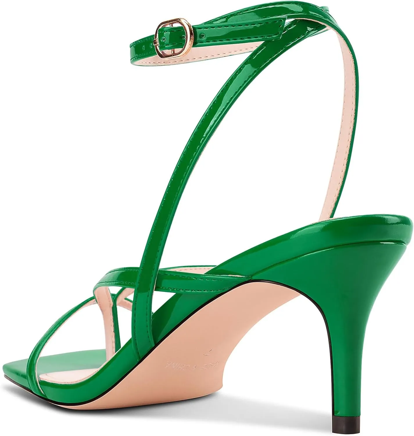 DearOnly Womens Square Toe Thong Strappy Kitten Heels Ankle Strap Party Dress Shoes Mid Heel Sandals 2.6 Inches Heels
