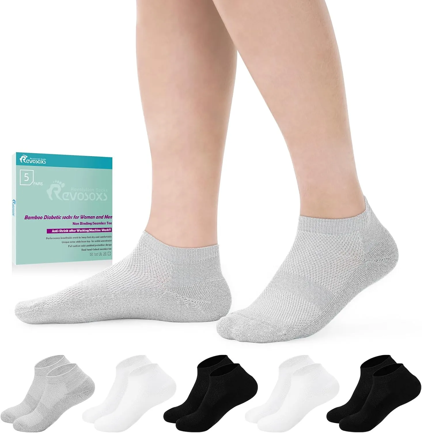 Diabetic Bamboo Socks for Men and Women,5 Pairs Non-Binding Low Cut Diabetic Socks,Loose Socks Size 5-13