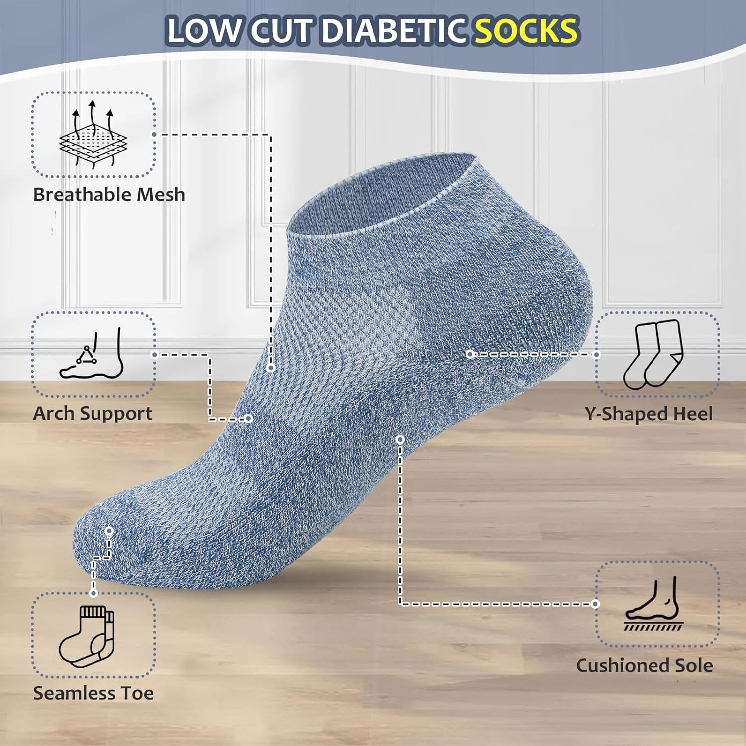 Diabetic Bamboo Socks for Men and Women,5 Pairs Non-Binding Low Cut Diabetic Socks,Loose Socks Size 5-13