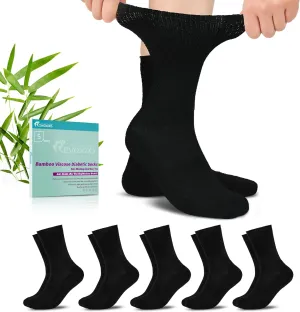 Diabetic Crew Socks for Men Women,Bamboo Viscose Non-Binding Loose Top Wide Socks with Seamless Toe 6-9 9-12