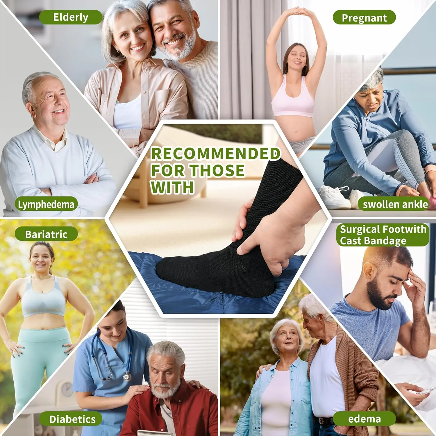 Diabetic Crew Socks for Men Women,Bamboo Viscose Non-Binding Loose Top Wide Socks with Seamless Toe 6-9 9-12