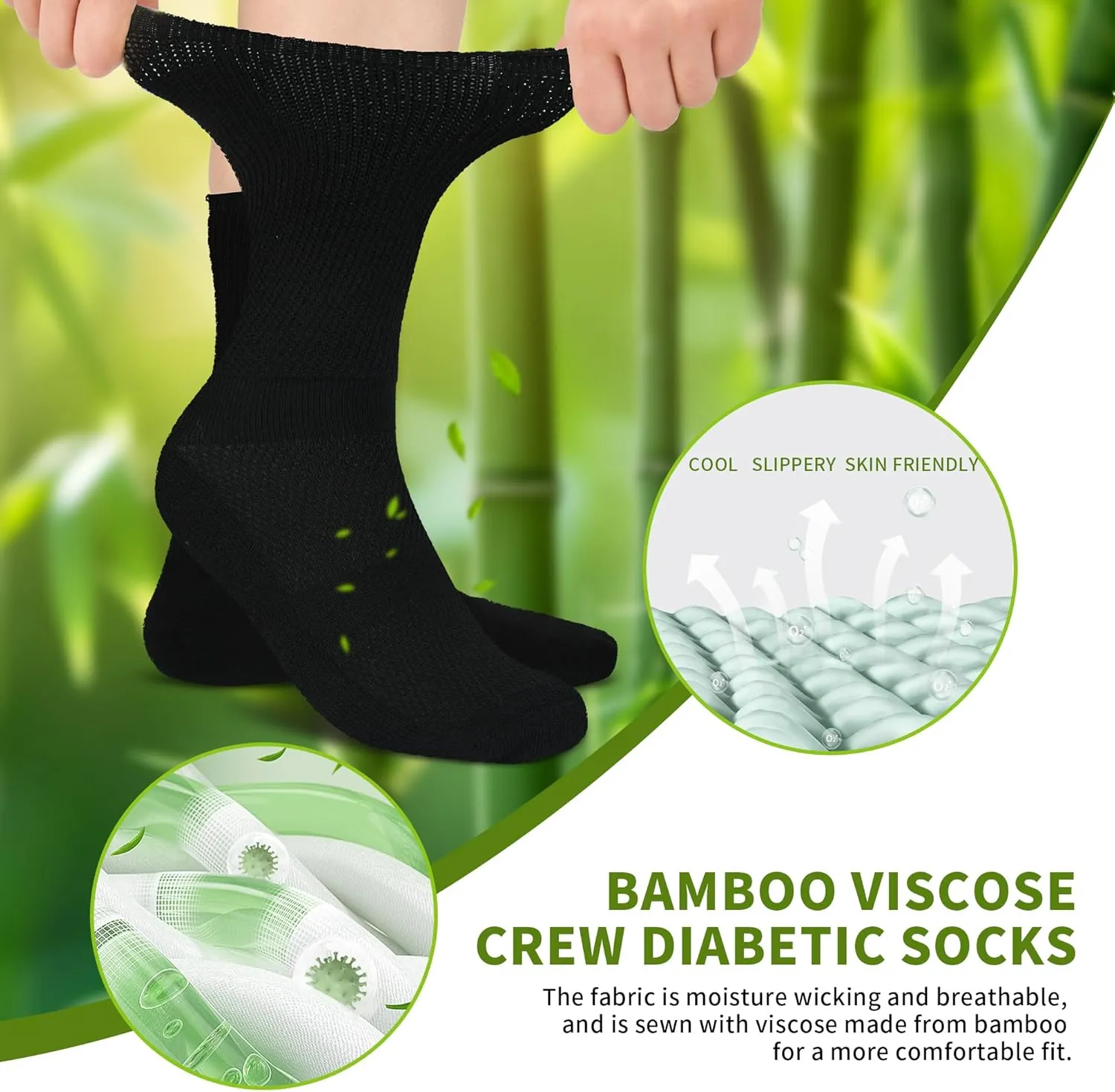 Diabetic Crew Socks for Men Women,Bamboo Viscose Non-Binding Loose Top Wide Socks with Seamless Toe 6-9 9-12