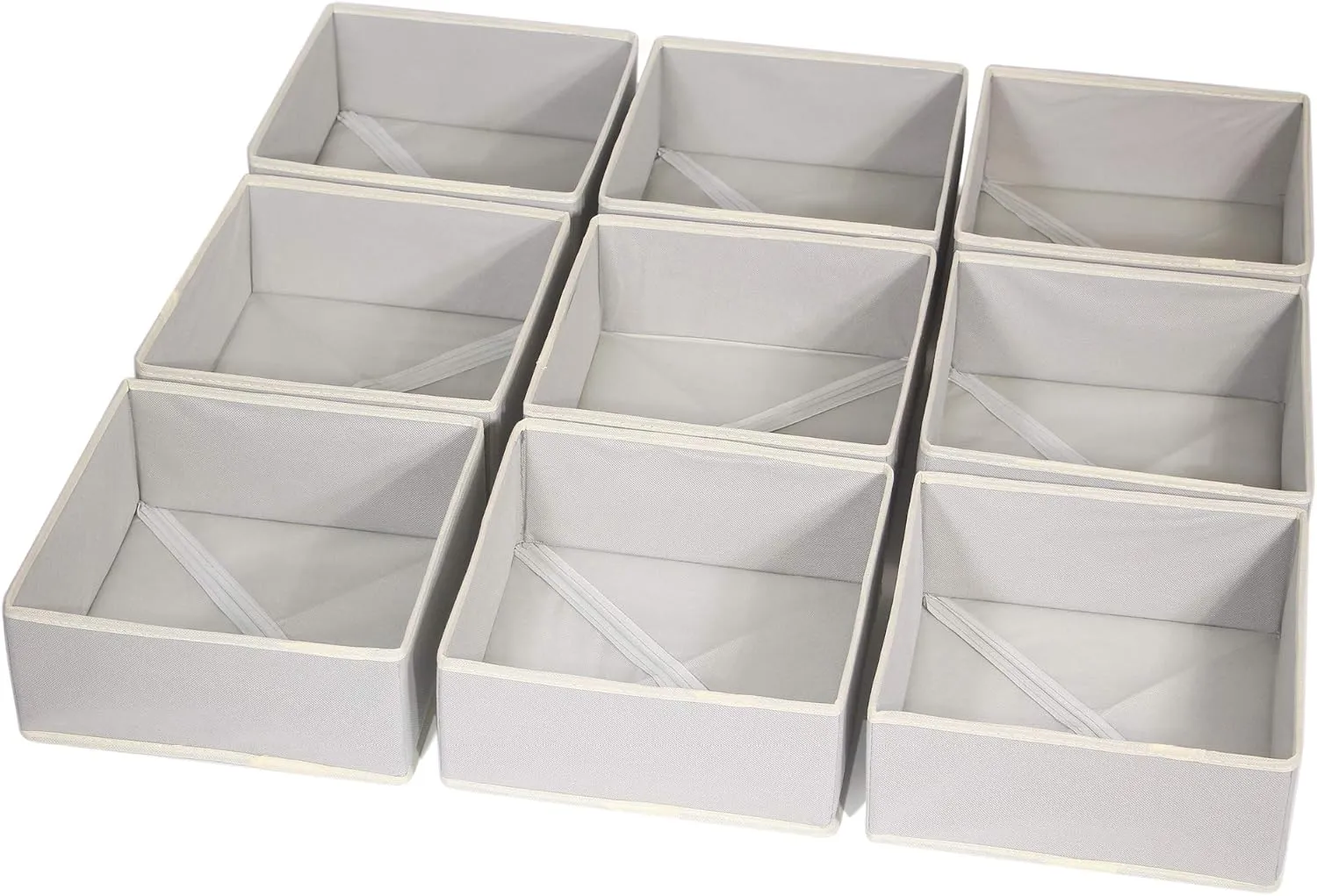 DIOMMELL Foldable Cloth Storage Box Closet Dresser Drawer Organizer Fabric Baskets Bins Containers Divider for Clothes Underwear Bras Socks Clothing,Set of 9 Grey 900