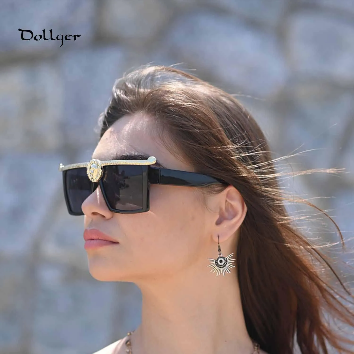 Dollger Square Oversized Sunglasses Flat Top Thick Plastic Super Dark Gangster Luxury Shades 57mm
