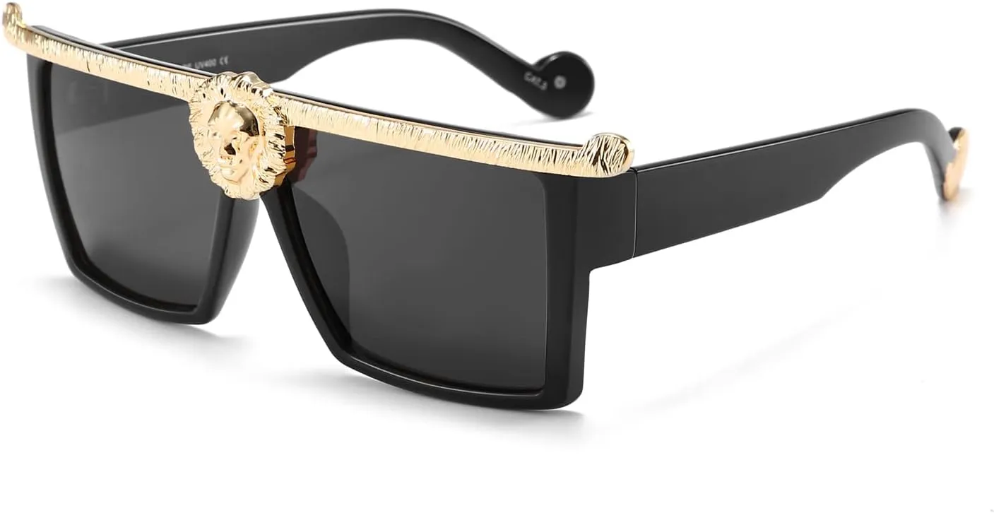 Dollger Square Oversized Sunglasses Flat Top Thick Plastic Super Dark Gangster Luxury Shades 57mm