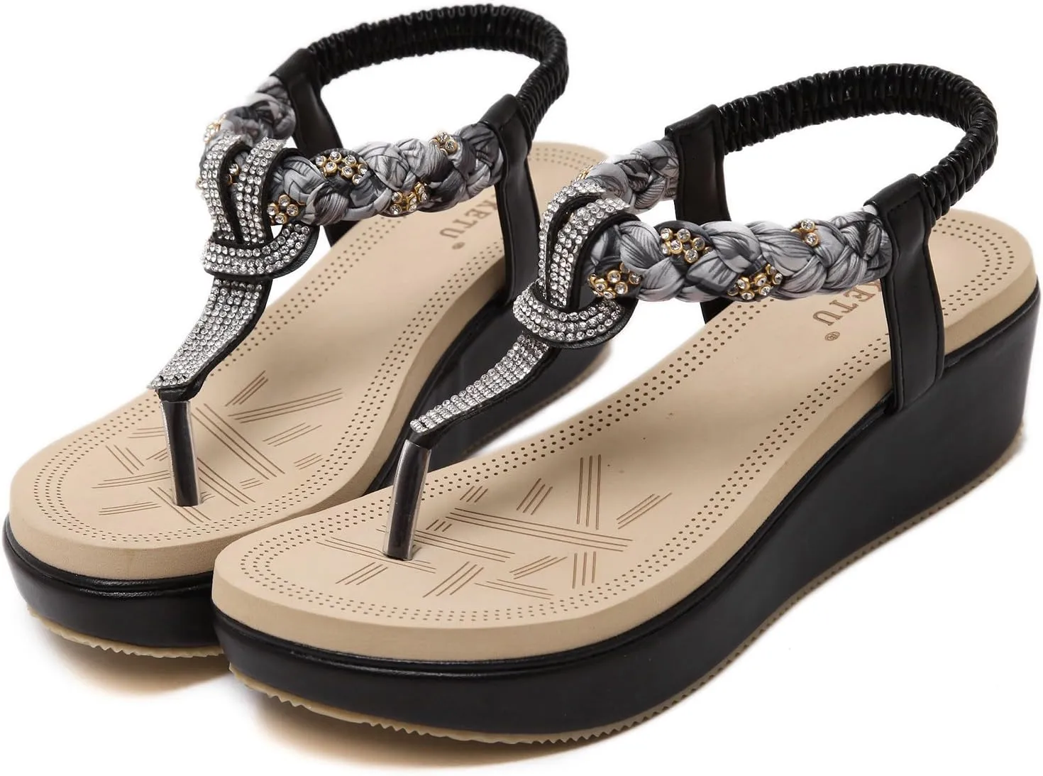 DolphinGirl Women Summer Glitter T-Strap Sandals Prime Rhinestones Floral Thong Shoes