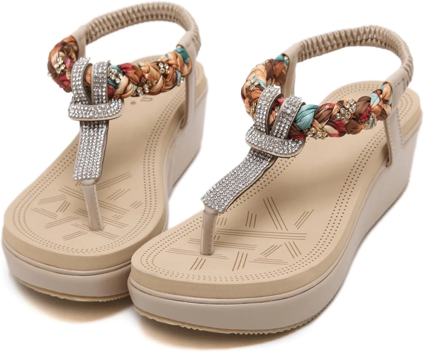 DolphinGirl Women Summer Glitter T-Strap Sandals Prime Rhinestones Floral Thong Shoes