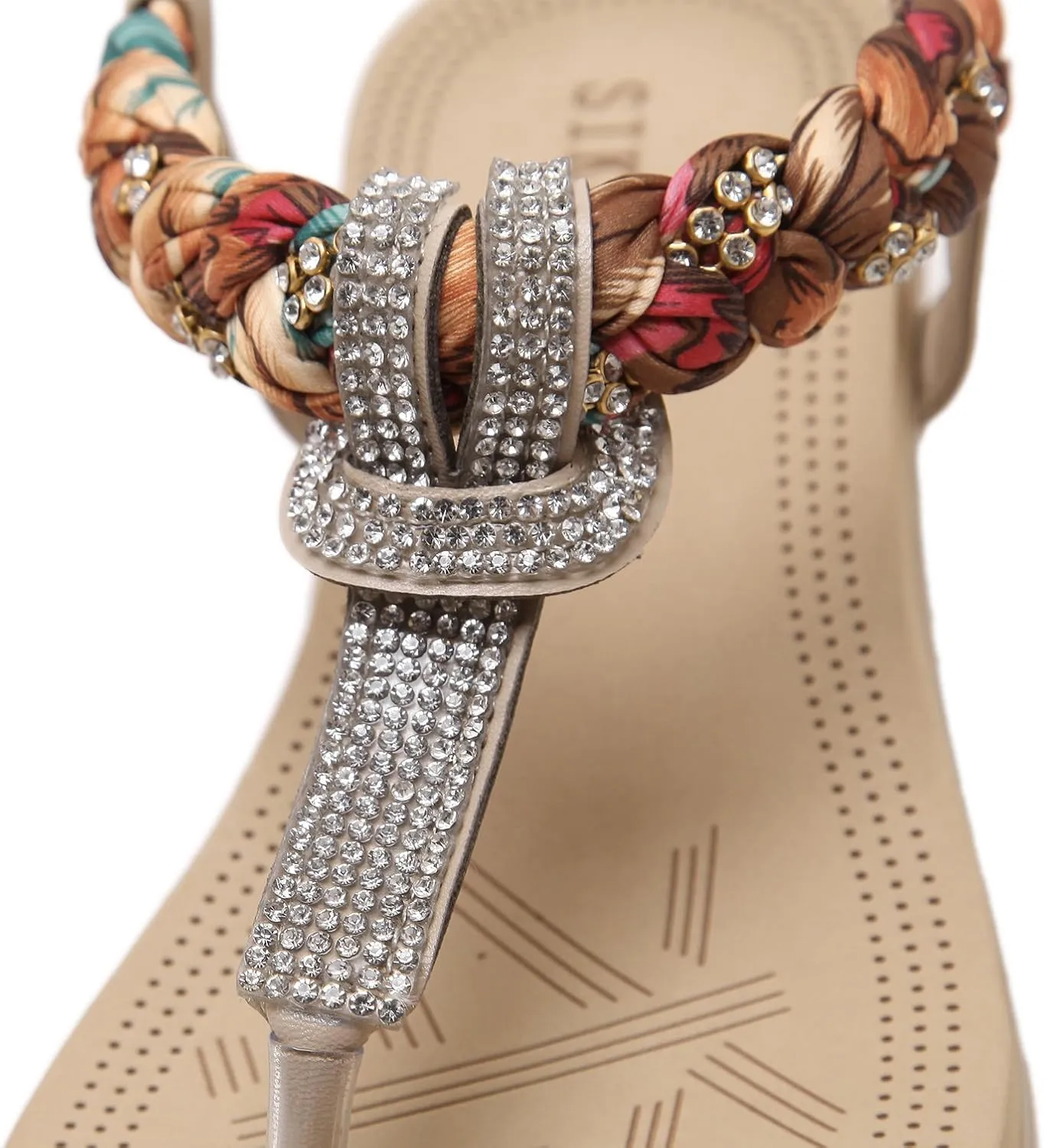 DolphinGirl Women Summer Glitter T-Strap Sandals Prime Rhinestones Floral Thong Shoes
