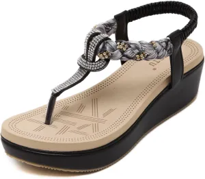 DolphinGirl Women Summer Glitter T-Strap Sandals Prime Rhinestones Floral Thong Shoes
