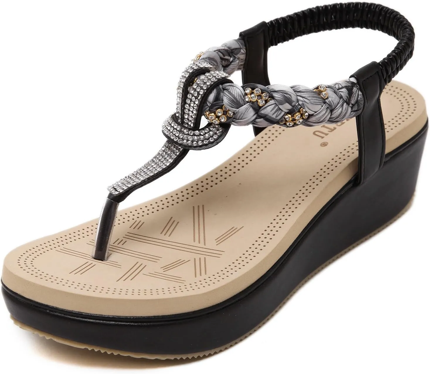 DolphinGirl Women Summer Glitter T-Strap Sandals Prime Rhinestones Floral Thong Shoes