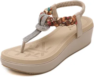 DolphinGirl Women Summer Glitter T-Strap Sandals Prime Rhinestones Floral Thong Shoes