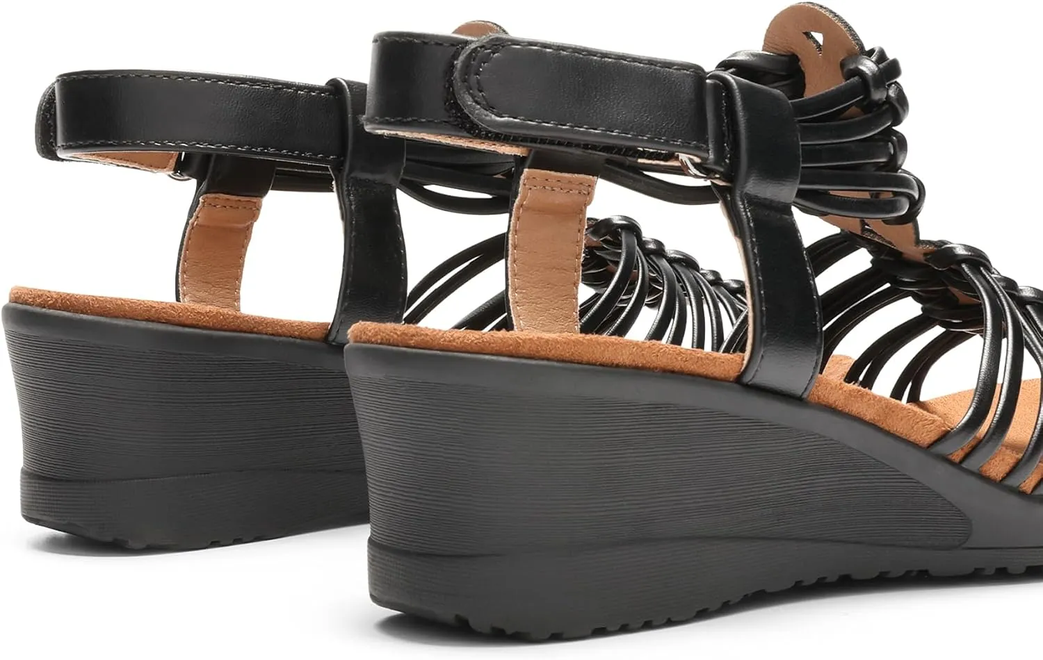 DREAM PAIRS Women's Comfortable Strappy Low Heel Open Toe Slip-On Wedge Sandals Arch Support for Summer Dressy Shoes