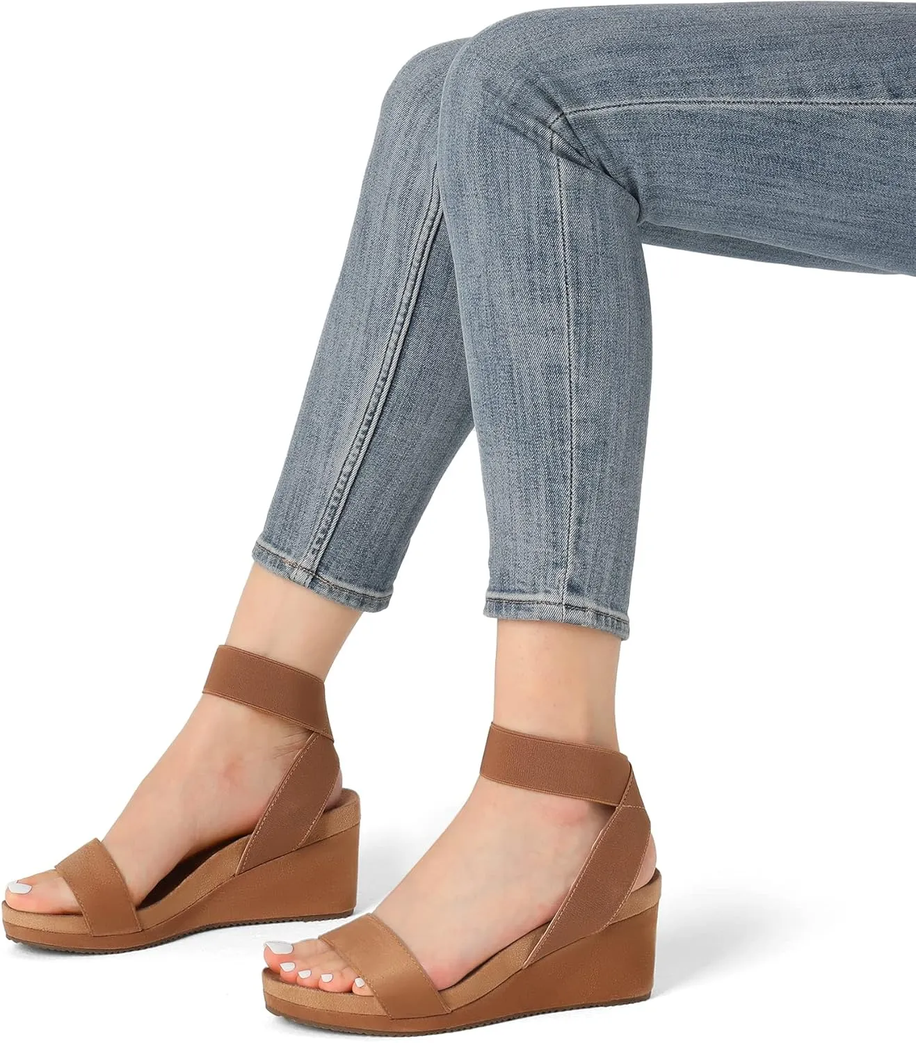 DREAM PAIRS Womens Elastic Ankle Strap Open Toe Platform Wedge Sandals Comfortable Summer Shoes