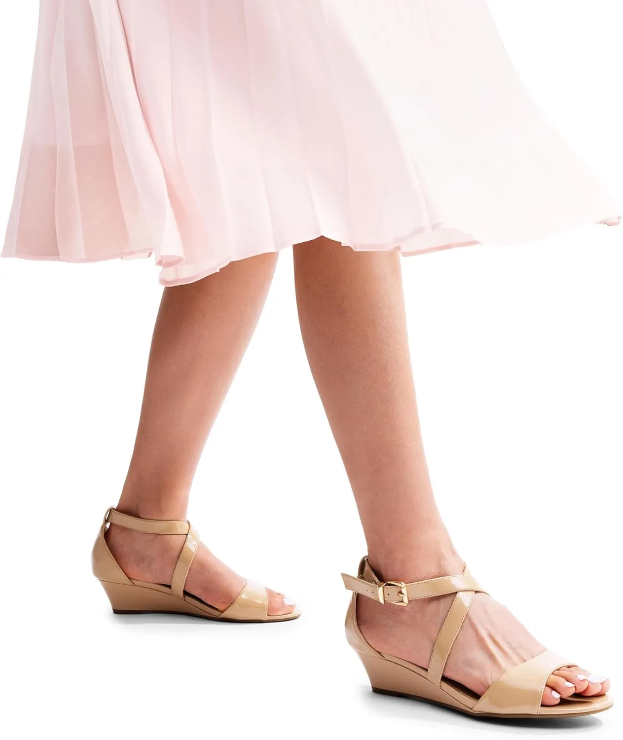 DREAM PAIRS Women's Low Wedge Sandals Ankle Strap Heel Sandal Open Toe Wide Dress Summer Shoes