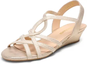 DREAM PAIRS Women's Strappy Wrapped Dressy Wedge Sandals Comfortable Low Heel Casual Summer Shoes