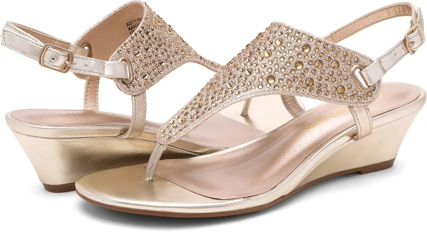 DREAM PAIRS Women's Wedge Thong Sandals, Summer Rhinestone Dress Shoes for Wedding