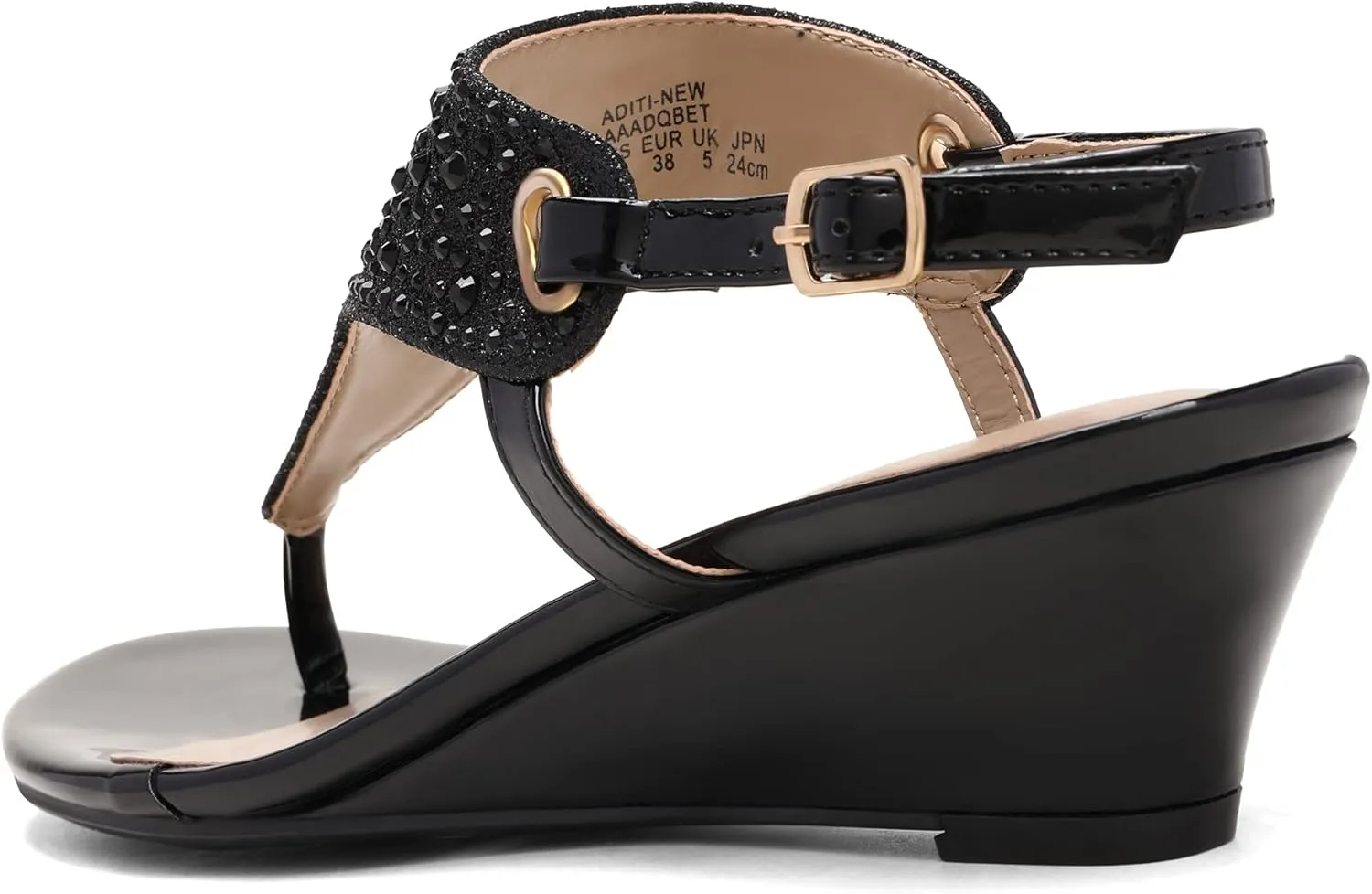 DREAM PAIRS Women's Wedge Thong Sandals, Summer Rhinestone Dress Shoes for Wedding