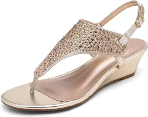 DREAM PAIRS Women's Wedge Thong Sandals, Summer Rhinestone Dress Shoes for Wedding