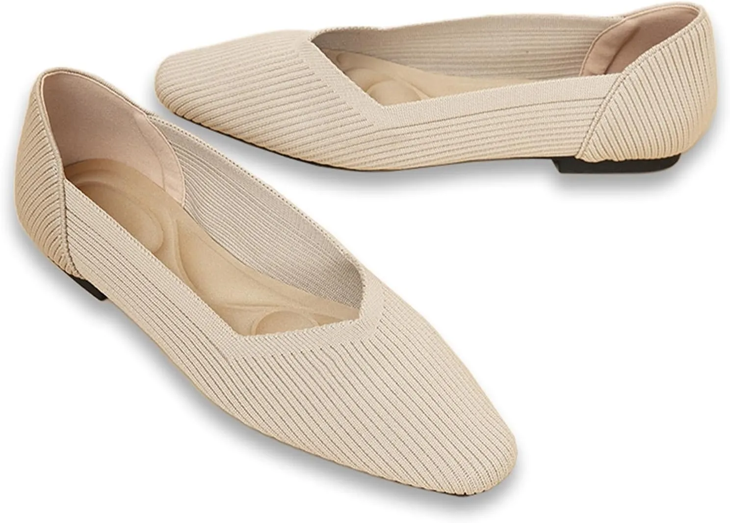 DREAMCIA Women’s Flats Knit Shoes Comfortable Washable Slip on Ballet Square Toe Casual Dressy Wedding Work Office Ballerina Flats with Memory Foam