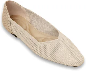 DREAMCIA Women’s Flats Knit Shoes Comfortable Washable Slip on Ballet Square Toe Casual Dressy Wedding Work Office Ballerina Flats with Memory Foam