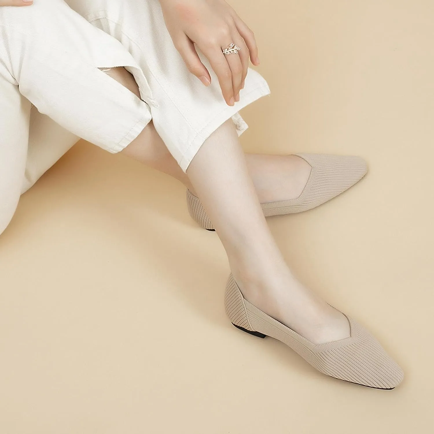 DREAMCIA Women’s Flats Knit Shoes Comfortable Washable Slip on Ballet Square Toe Casual Dressy Wedding Work Office Ballerina Flats with Memory Foam