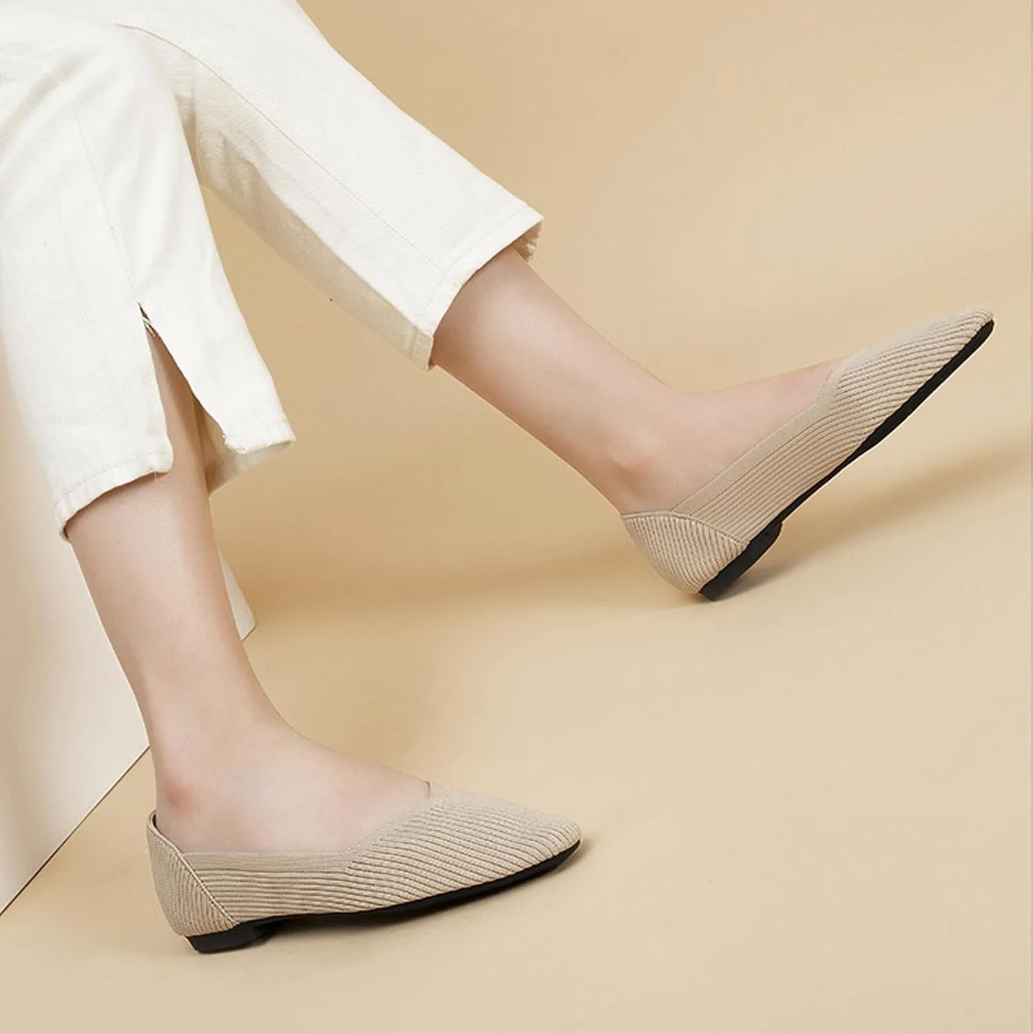 DREAMCIA Women’s Flats Knit Shoes Comfortable Washable Slip on Ballet Square Toe Casual Dressy Wedding Work Office Ballerina Flats with Memory Foam