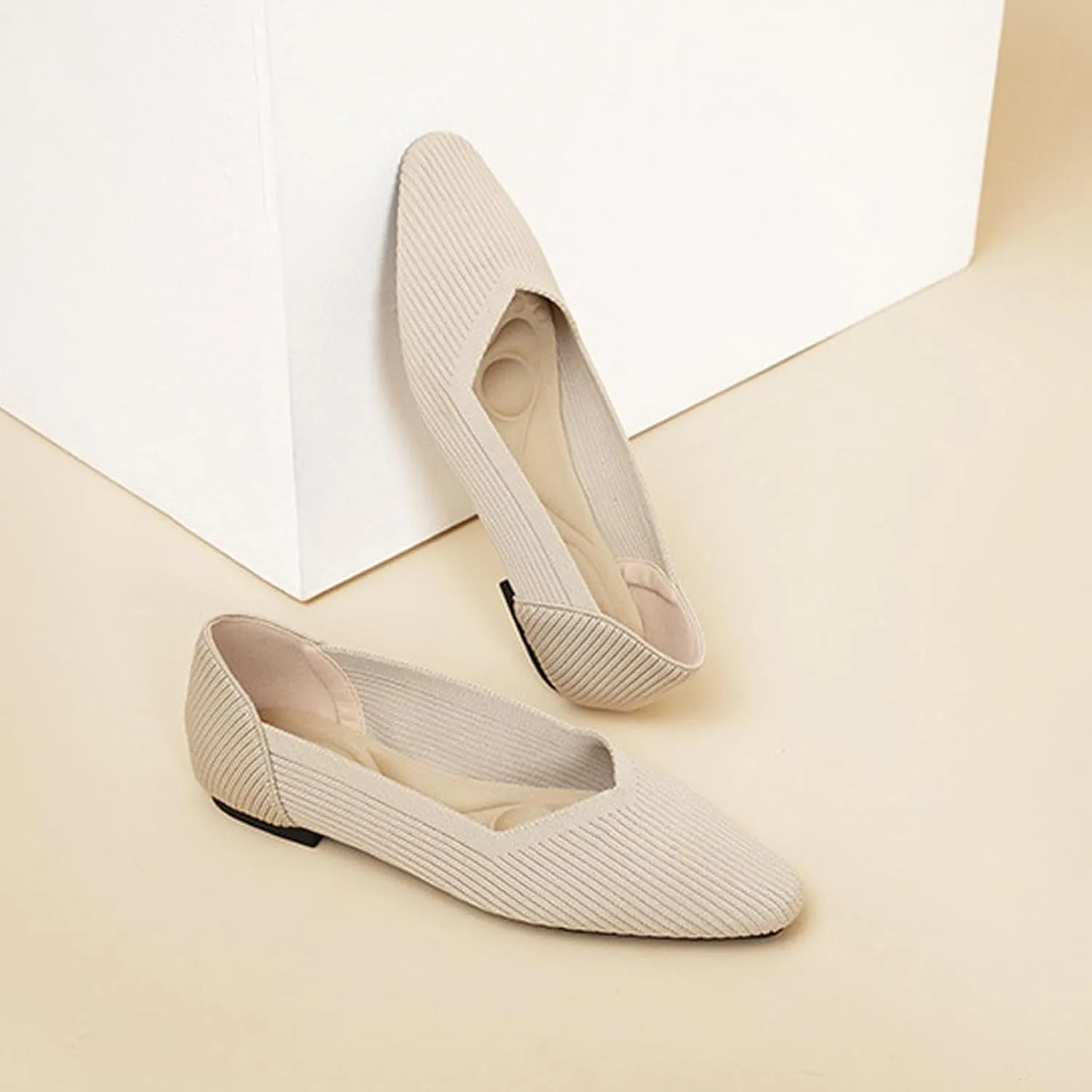 DREAMCIA Women’s Flats Knit Shoes Comfortable Washable Slip on Ballet Square Toe Casual Dressy Wedding Work Office Ballerina Flats with Memory Foam