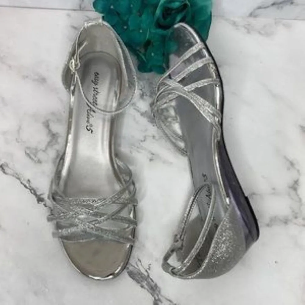 EASY STREET Tarrah Silver Glitter Evening Sandals 8.5