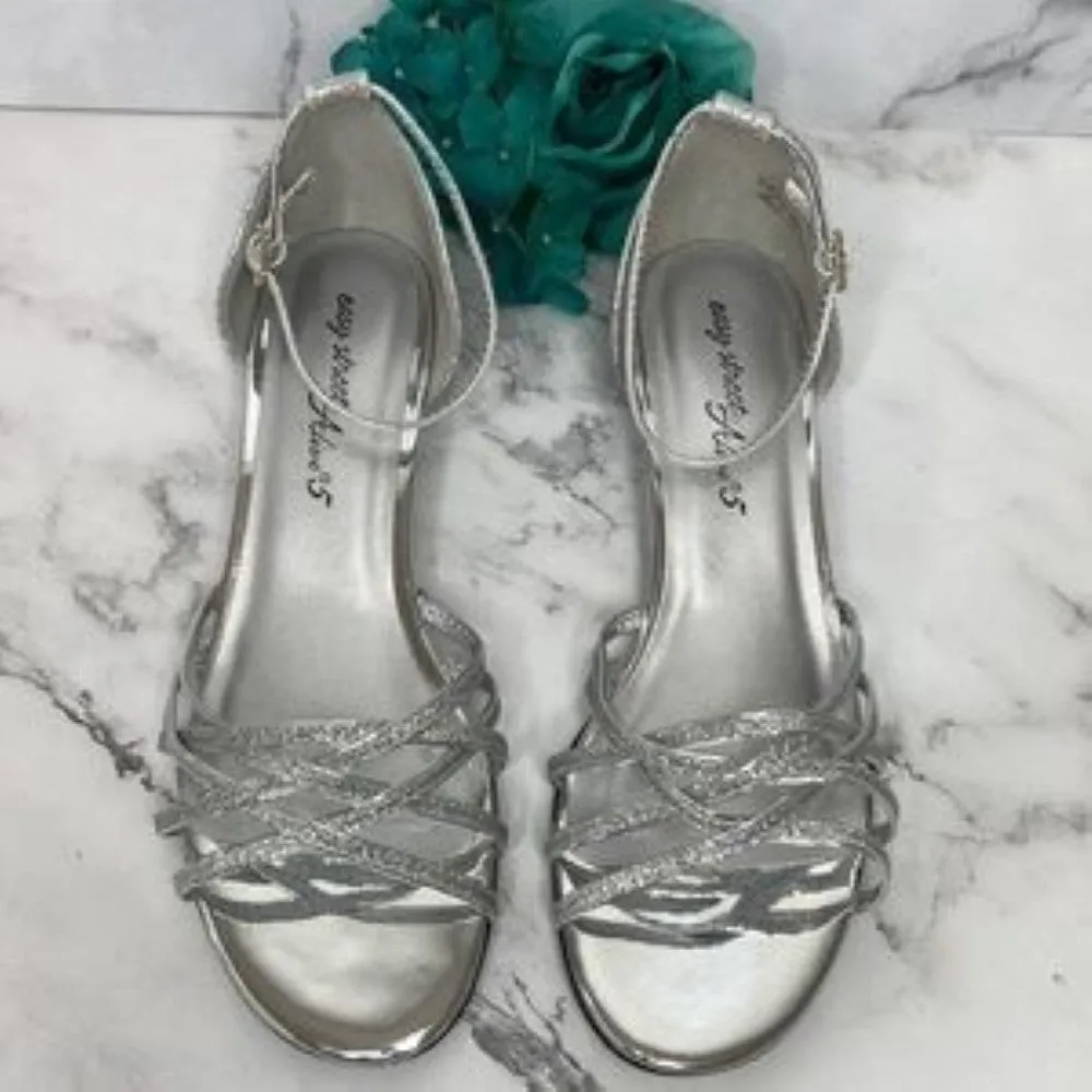 EASY STREET Tarrah Silver Glitter Evening Sandals 8.5