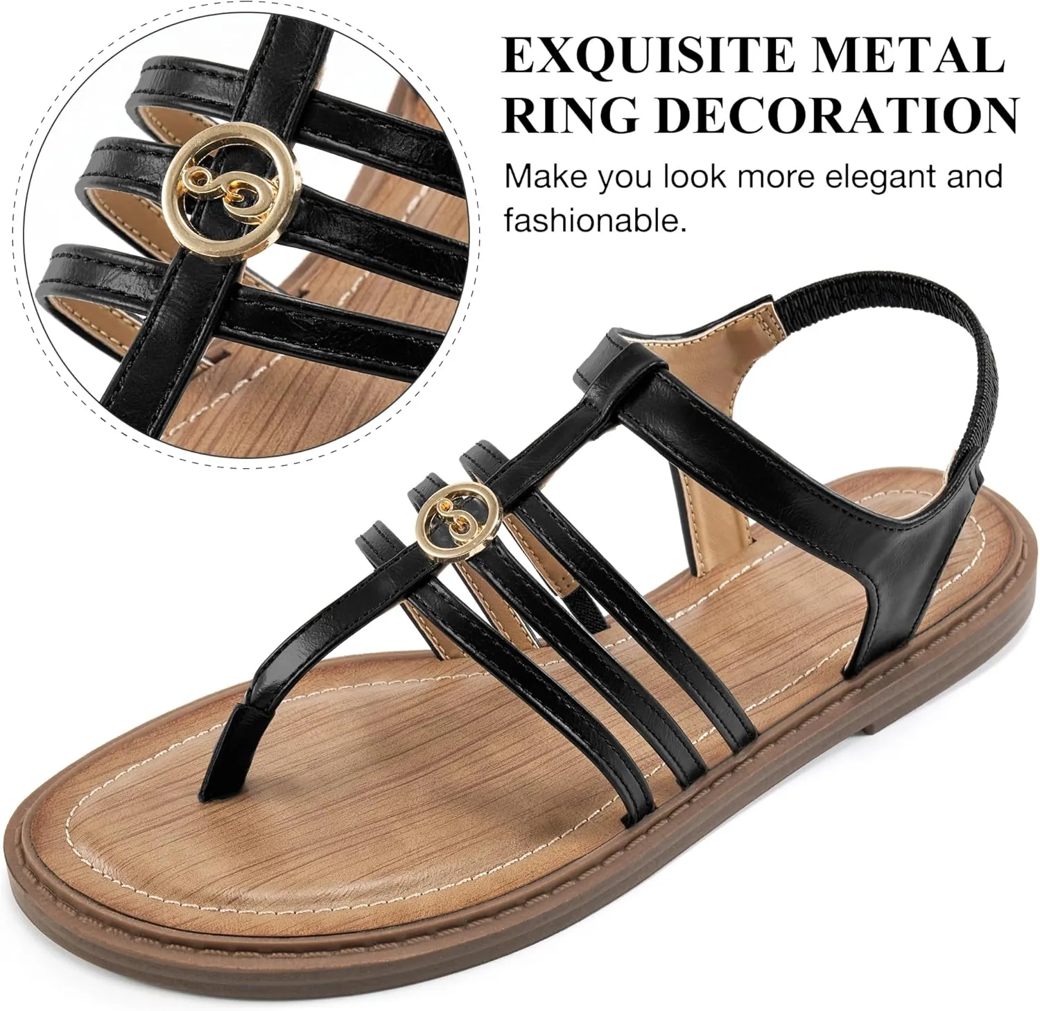 Ecetana Womens Flat Sandals for Women 2025 Dressy Summer Comfortable T-Strap Thong Shoes Beach Walking Sandals Size 5.5-11