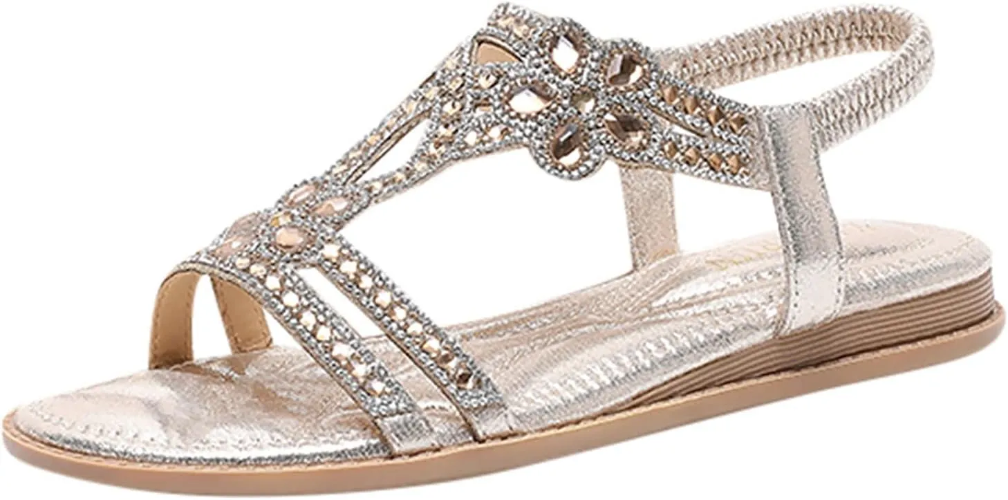 Eduavar Orthopedic Sandals for Women, Womens Sandals Comfortable Cute Bohemia Sandals Summer Beach Crystal Peep Toe Sandals