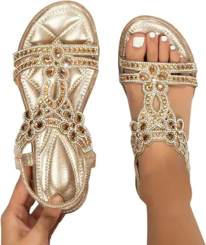 Eduavar Orthopedic Sandals for Women, Womens Sandals Comfortable Cute Bohemia Sandals Summer Beach Crystal Peep Toe Sandals