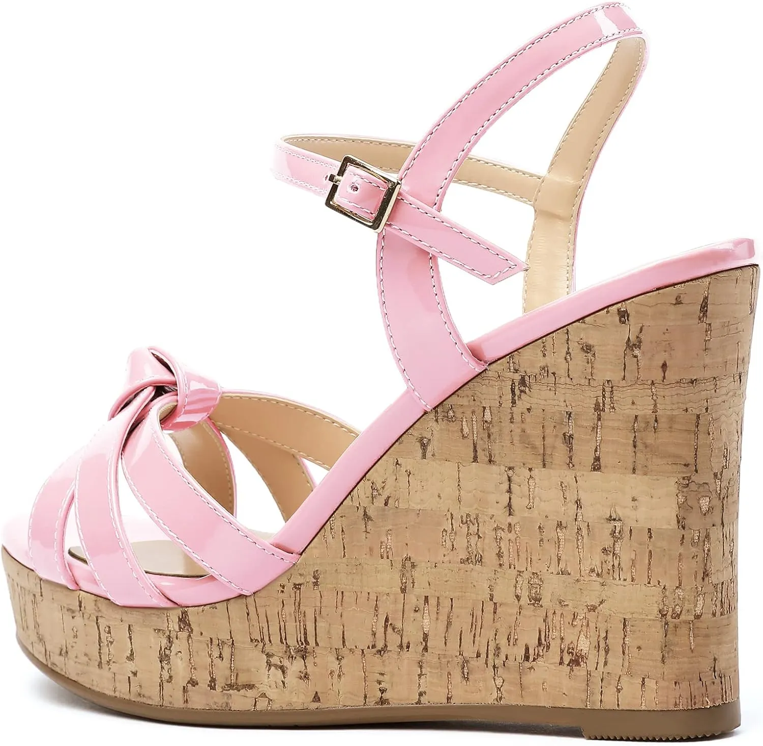 Eldof Women's High Heel Wedge Sandals Open Toe Ankle Strap Wooden Platform Wedge Heels Summer Sandals for Dress Party Evening 4 Inch