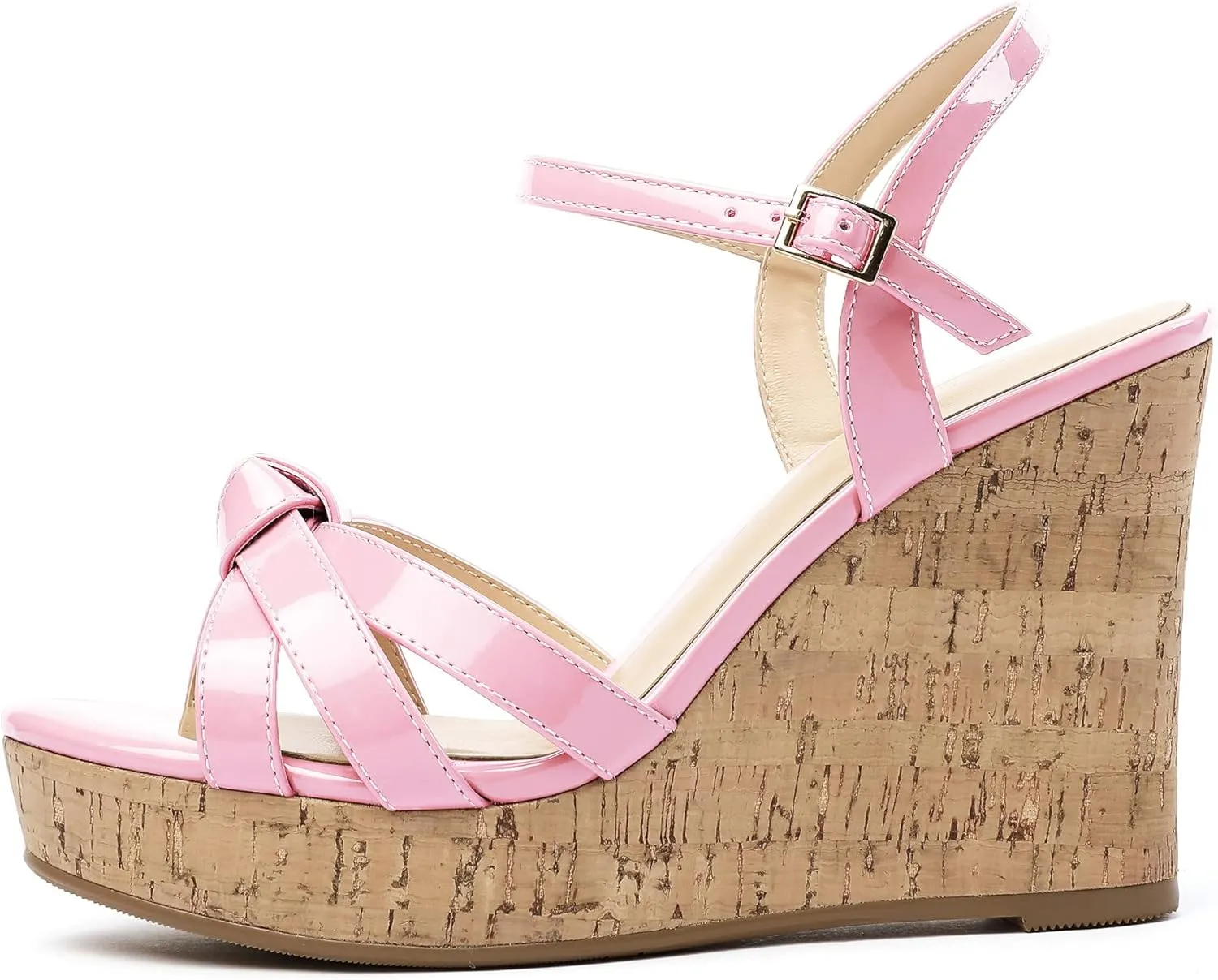 Eldof Women's High Heel Wedge Sandals Open Toe Ankle Strap Wooden Platform Wedge Heels Summer Sandals for Dress Party Evening 4 Inch