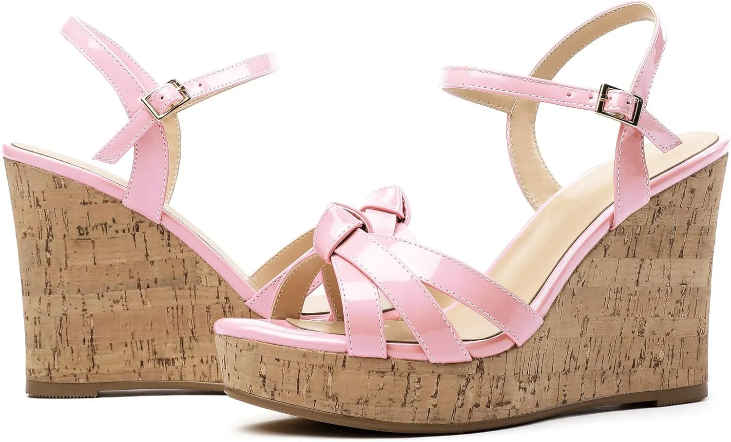 Eldof Women's High Heel Wedge Sandals Open Toe Ankle Strap Wooden Platform Wedge Heels Summer Sandals for Dress Party Evening 4 Inch