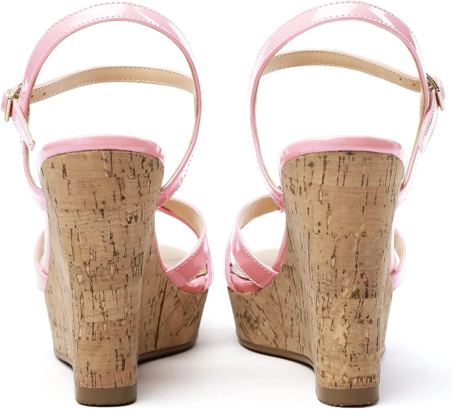 Eldof Women's High Heel Wedge Sandals Open Toe Ankle Strap Wooden Platform Wedge Heels Summer Sandals for Dress Party Evening 4 Inch