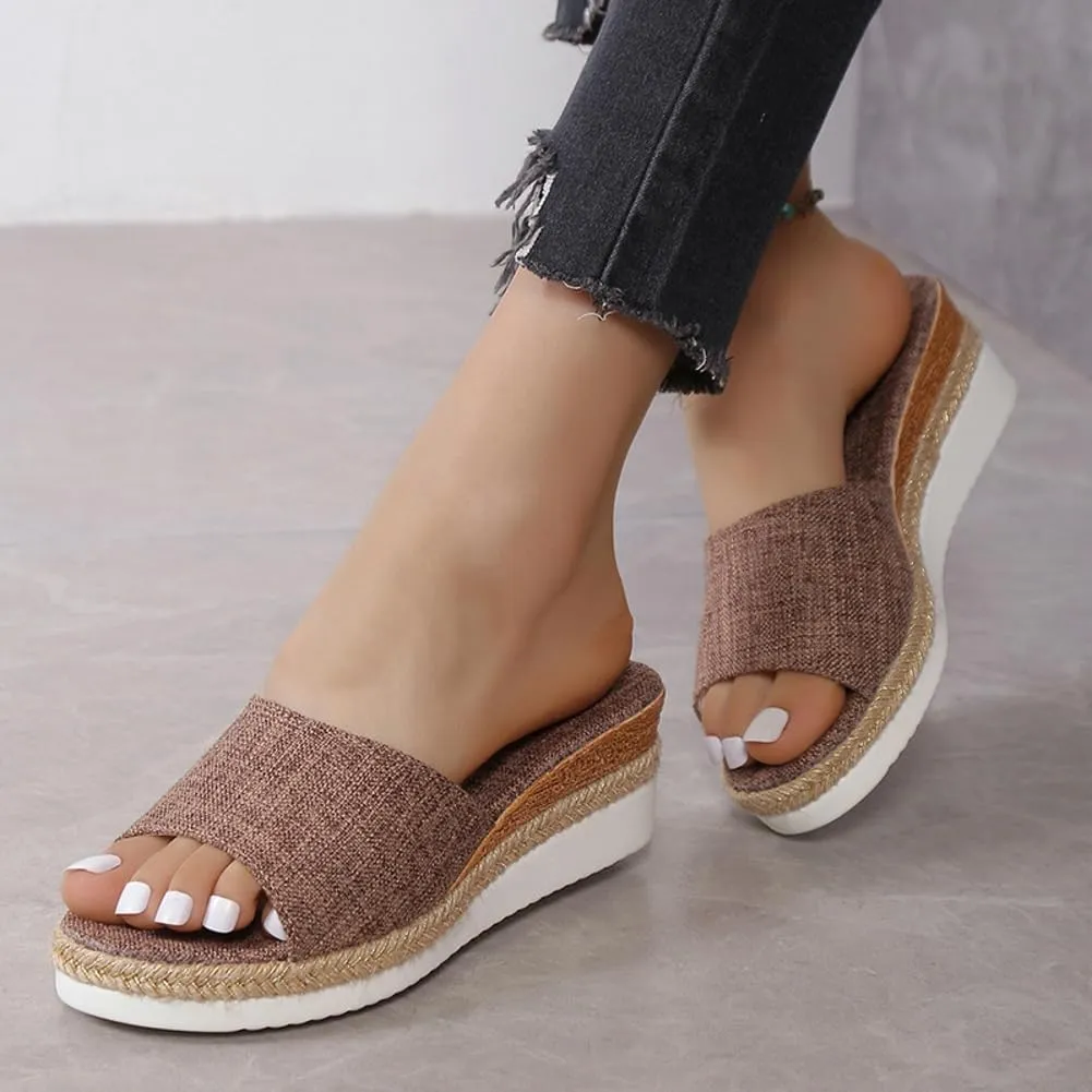 Epsion Women's Wedge Sandals Summer Beach Plaid Slide Platform Open Toe Casual Dressy Shoes Large Size Outdoor Slipper