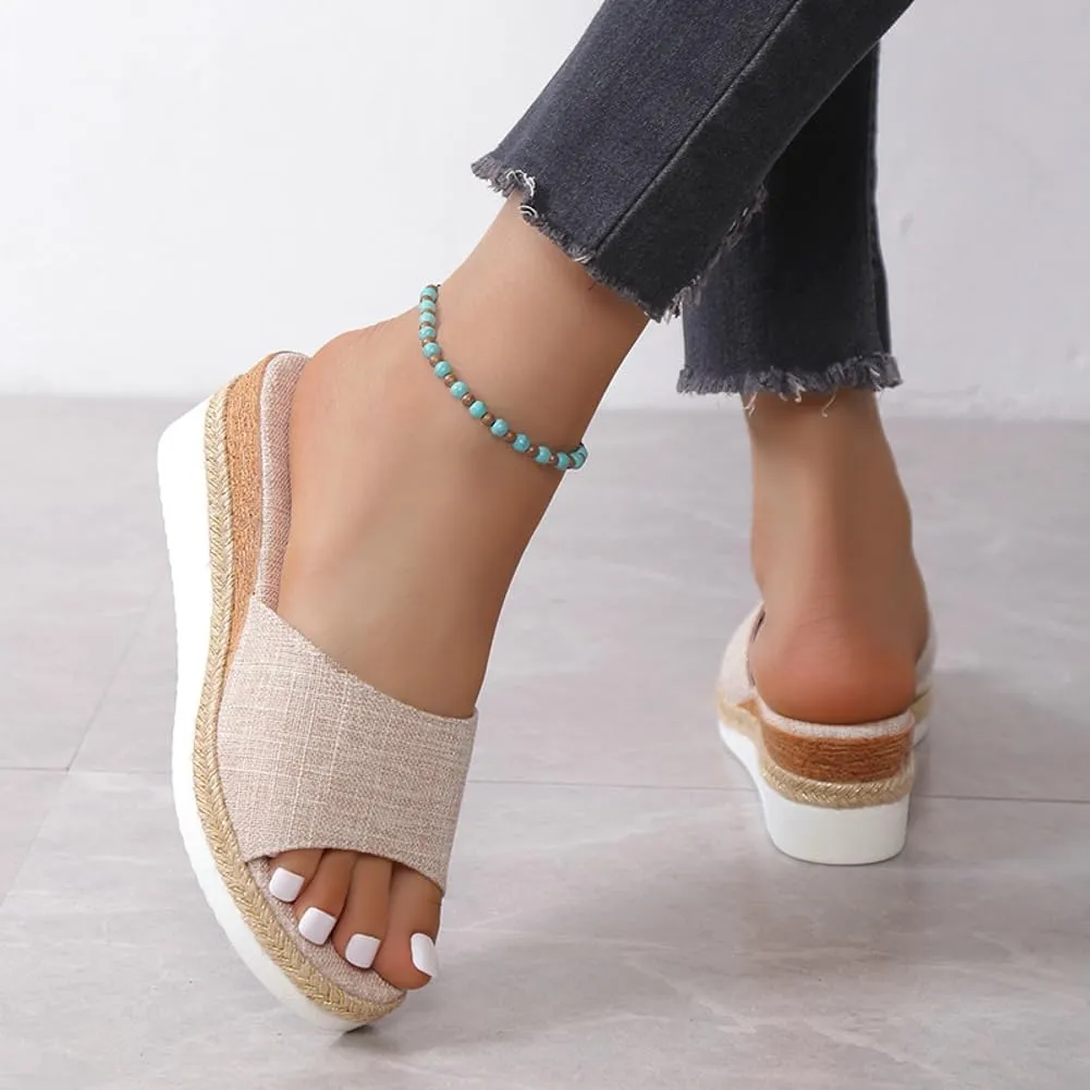 Epsion Women's Wedge Sandals Summer Beach Plaid Slide Platform Open Toe Casual Dressy Shoes Large Size Outdoor Slipper