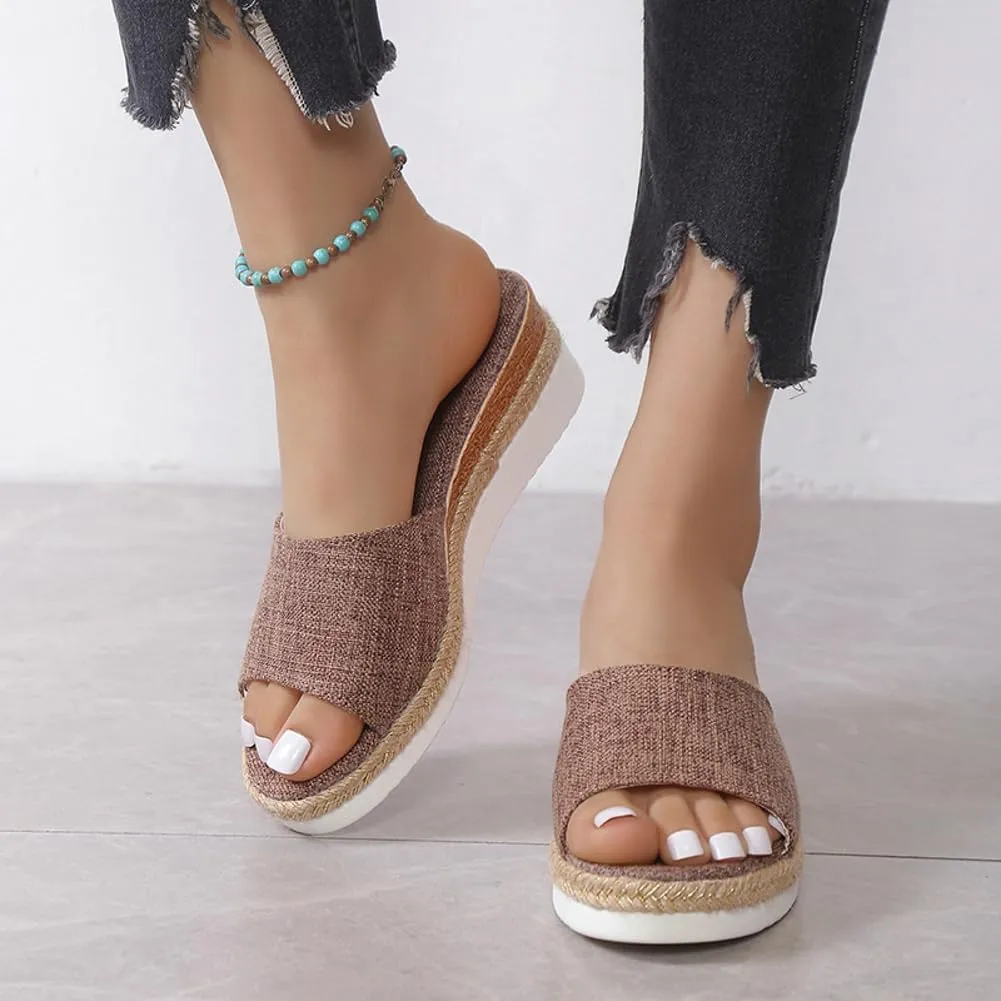 Epsion Women's Wedge Sandals Summer Beach Plaid Slide Platform Open Toe Casual Dressy Shoes Large Size Outdoor Slipper