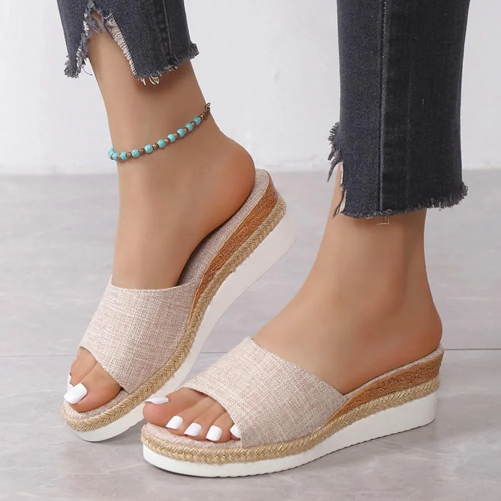 Epsion Women's Wedge Sandals Summer Beach Plaid Slide Platform Open Toe Casual Dressy Shoes Large Size Outdoor Slipper