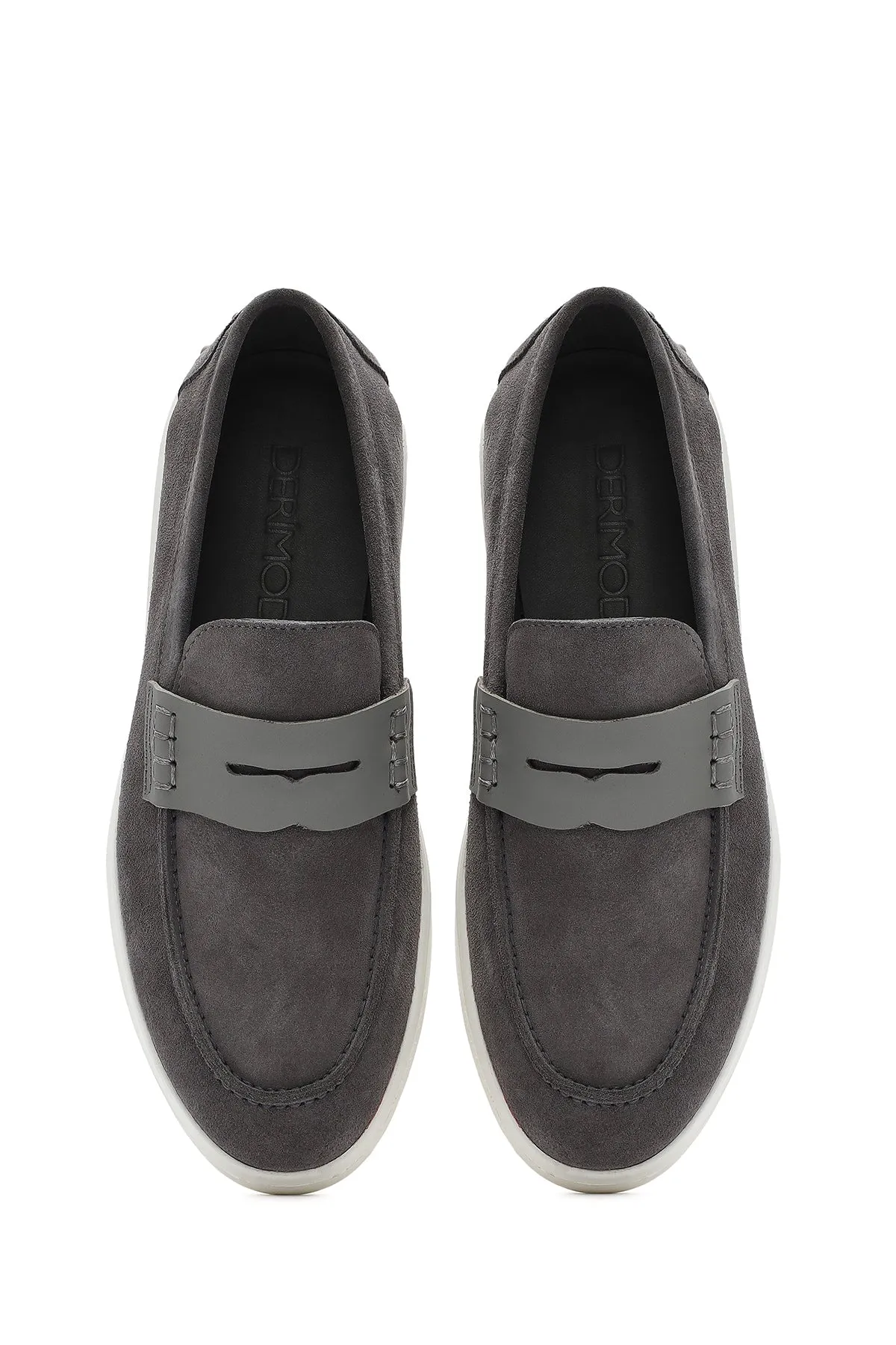 Erkek Gri Kalın Tabanlı Süet Deri Casual Loafer